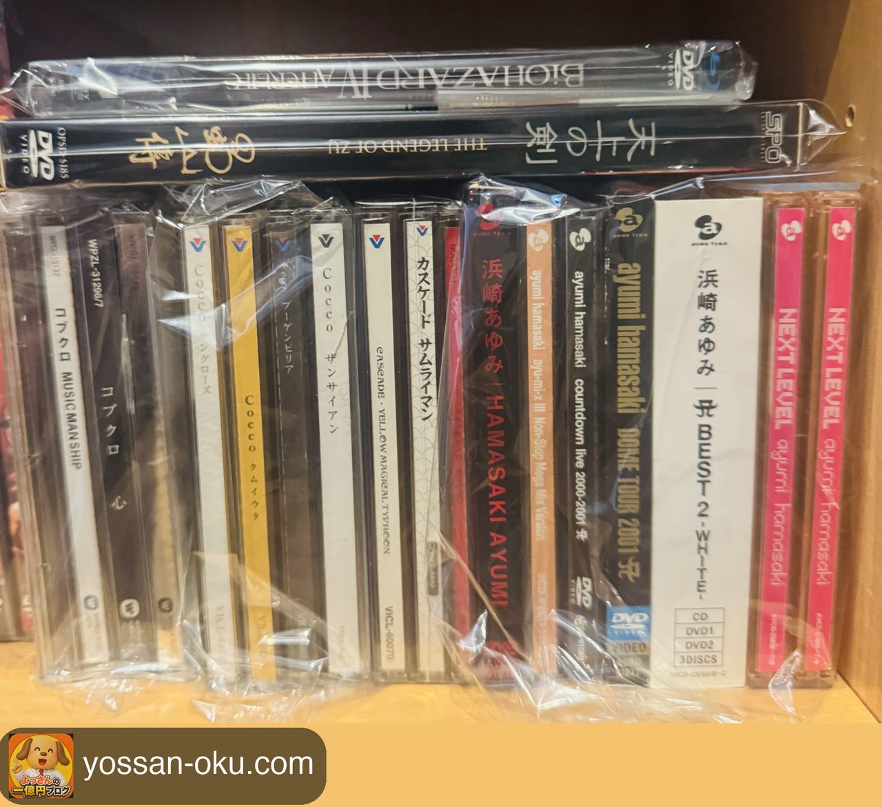 CD棚の実際の写真。コブクロ・Cocco・浜崎あゆみなどが並んでいる